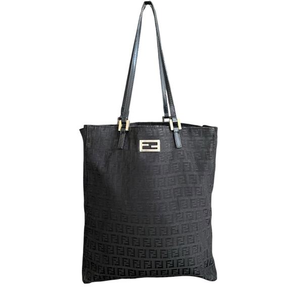 Fendi Women’s Vintage 2005 Zucchino FF Top Handle Canvas Black Silver Tote Purse - Picture 12 of 13